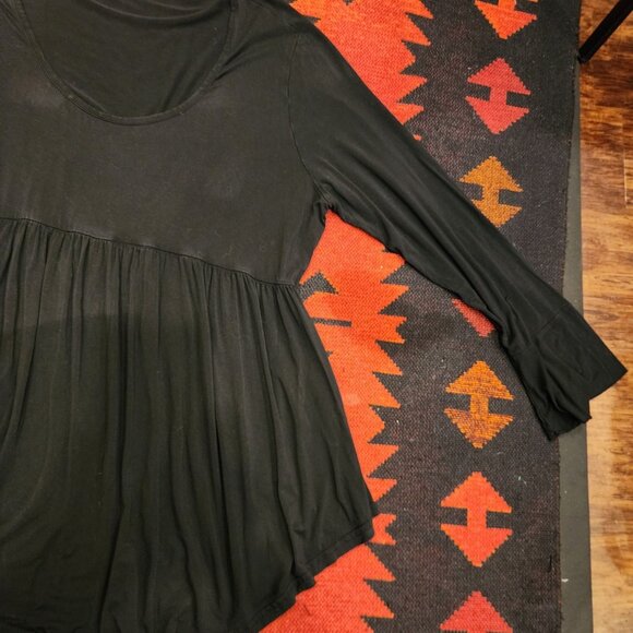Black Flowy Long-Sleeve Babydoll Top XXL 100% Cotton Womens Boho Style With Scoo - Picture 8 of 16